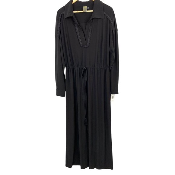 Taylor 16W Plus Black Jersey Knit Maxi Dress Collared Lace Trim RX10458 NWT - Picture 7 of 10